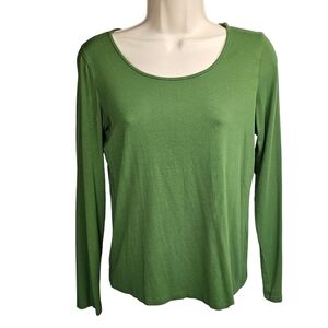 EILEEN FISHER Women’s Green Boatneck Long Sleeve Tee Shirt Size SP